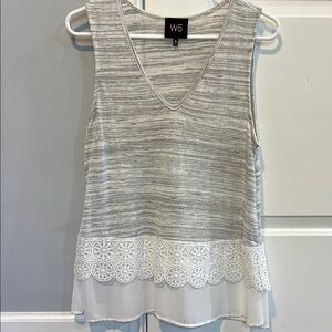 W5 Gray and White Asymmetrical Embellished Tank Top